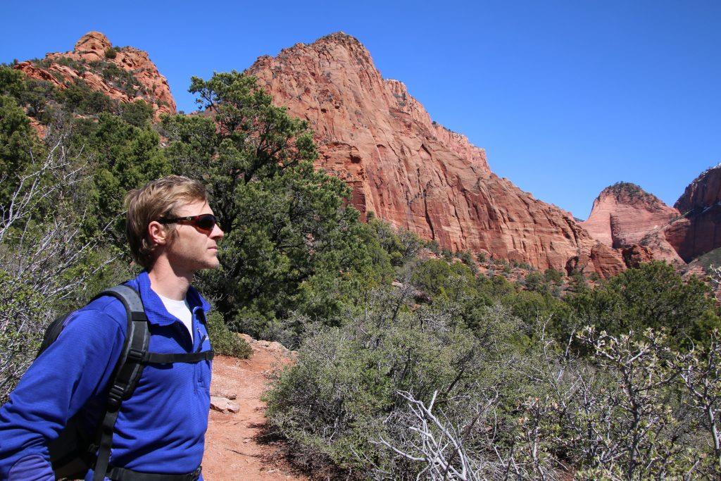 Kolob Canyons, Zion National Park, hiking, Kyle pointing