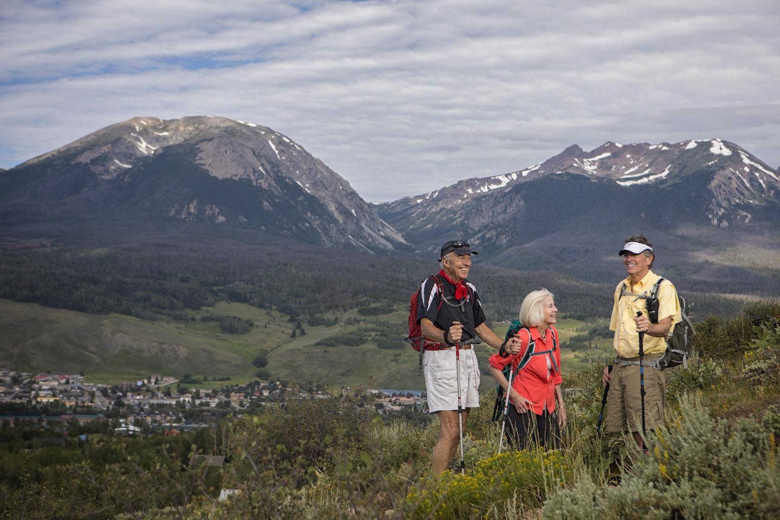 A group enjoys a hike in high Colorado country