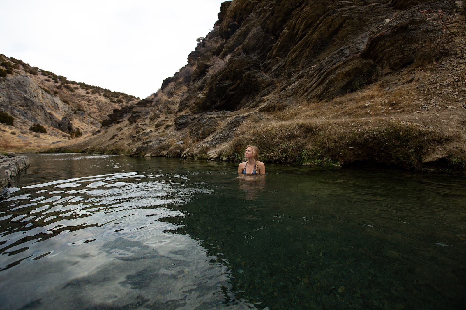 Woman in 12-Mile Hot Springs in Nevada's Cowboy Country