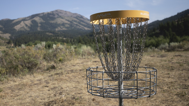 Disc golf basket in Pocatello, Idaho