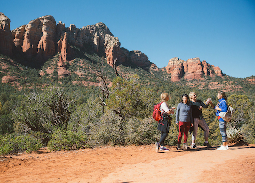 Group of hikers chatting on the trail in Arizona