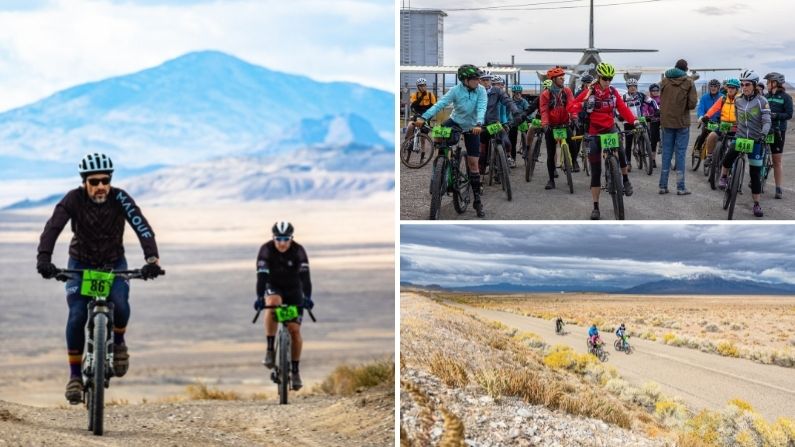 Collage of images from Salty Lizard bike race in West Wendover, Nevada
