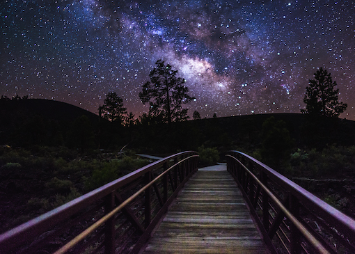 Milky Way over trail in Sunset Crater Volcano National Monument