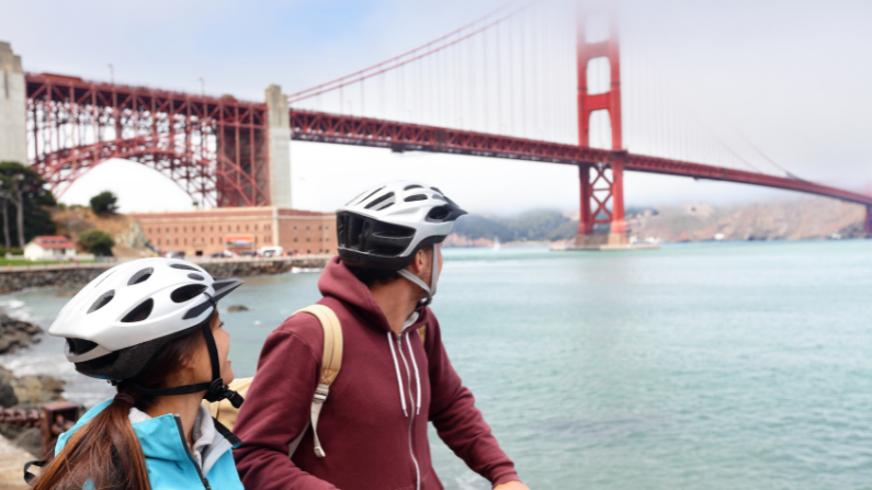 Bikers near the Golden Gate Bridge in San Francisco
