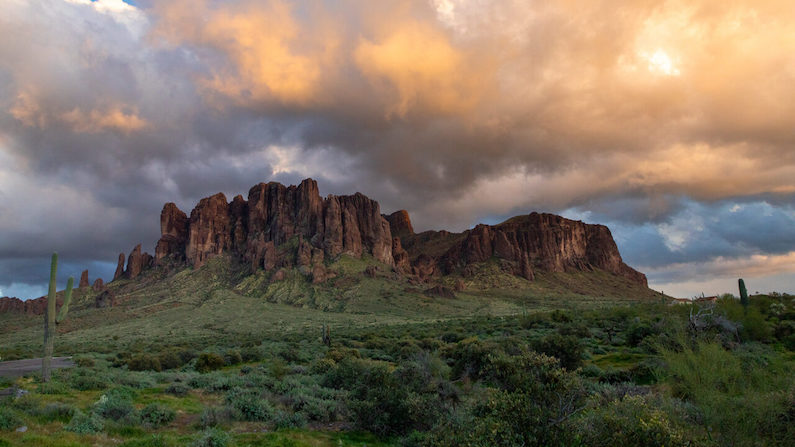 Sunset over Superstition Mountains in Lost Dutchman State Park