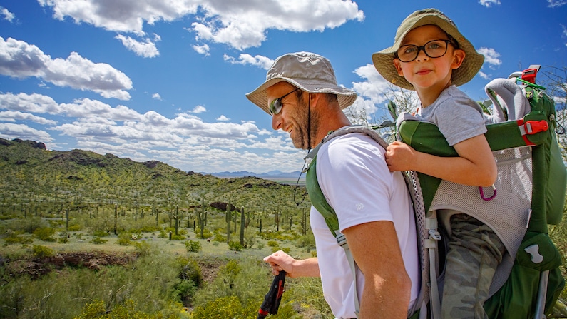 Father and son hiking at Picacho Peak