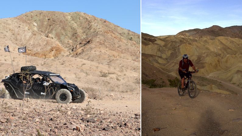 Images of ATV and mountain biker in Calico State Park