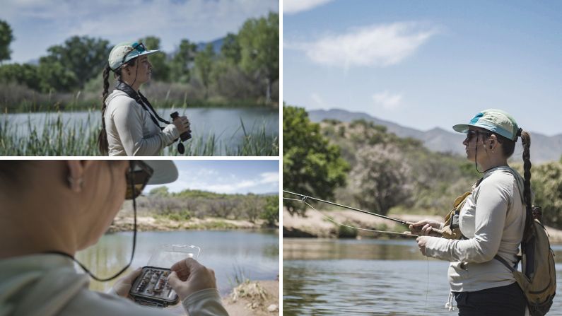 Collage of images of woman fishing in Cottonwood, Arizona