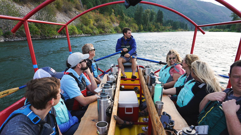Group of people enjoying the River City Brews raft tour in Missoula, Montana