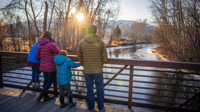 Family enjoying Travelers' Rest State Park in autumn