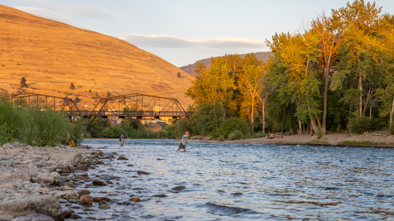 Man fishing in Clark Fork River in Missoula, Montana