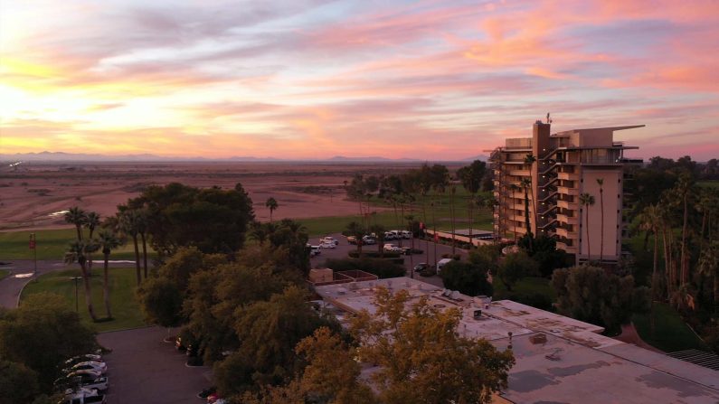 Sunset behind the Francisco Grande Hotel & Golf Resort in Casa Grande, AZ