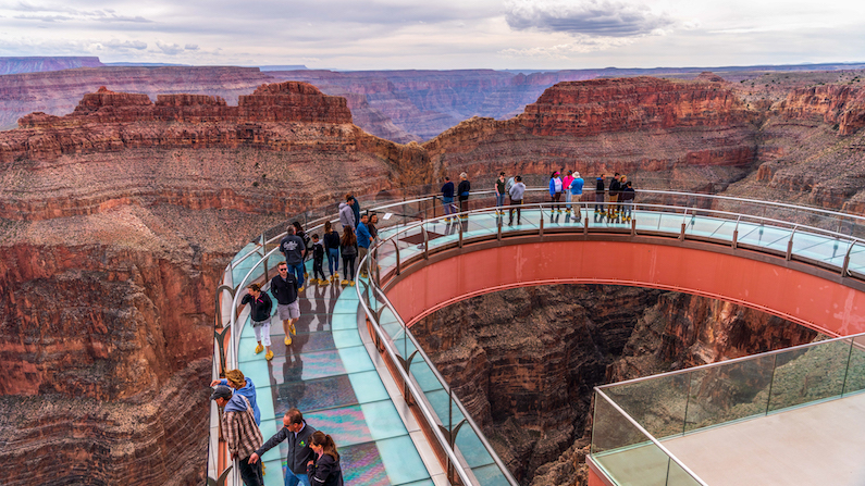 People walking on the Skywalk Bridge at Grand Canyon West