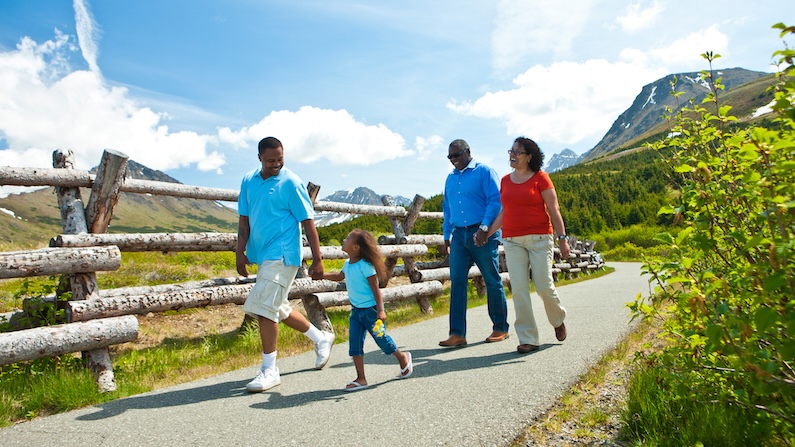 Family walking in Chugach State Park